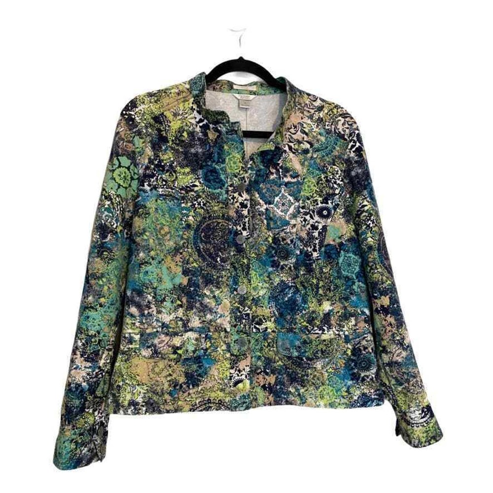 Christopher Banks Jacket Blue Teal Denim Blazer w/Pockets Women's Large